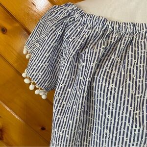 Grand & Greene Striped Eyelet Blouse Off the Shoulder XL Pinstripe Top Shirt